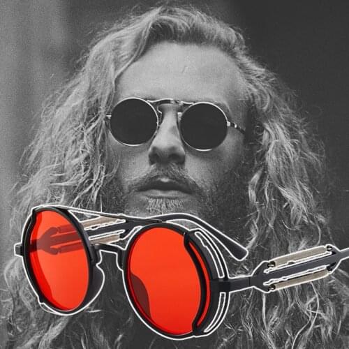 New Retro Punk Steampunk Sunglasses Mens Brand Designer Round Eyewear Gothic Style Products Women Motorcycle UV400 Sunglasses