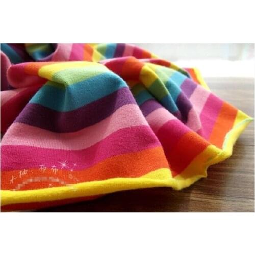 Cartoon Rainbow stripes Knitted Elasticity cotton fabric For Sewing diy Patchwork Parent-child Clothing ,baby clothe