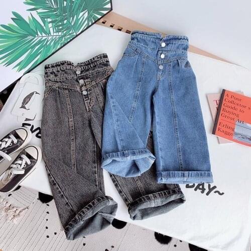 Spring Autumn Kids Jeans For Girl High Waist Children Denim Wide Leg Pants Toddler Baby Big Flare Jeans Fashion Kids Bottoms