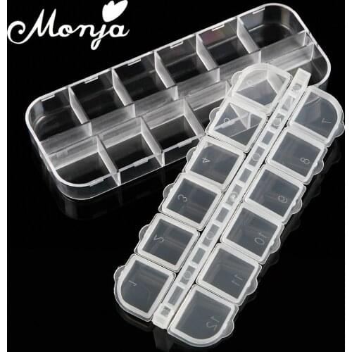 Monja 12 Grids Nail Art Storage Case Rhinestones Beads Gems Jewelry Accessories Clear Plastic Empty Container Organizer Box