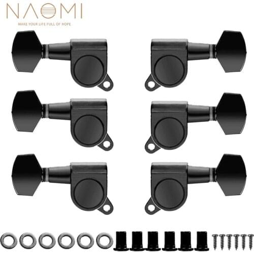 NAOMI Locking Guitar String Tuning Pegs Sealed Machine Head Tuners Tuning Keys 3 Left 3 Right For Electric/Acoustic Guitar Black