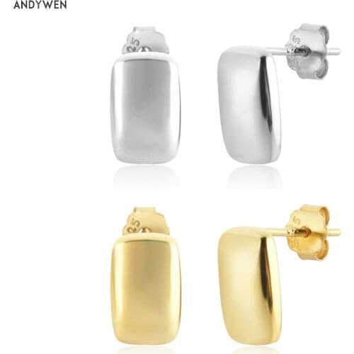 ANDYWEN 925 Sterling Silver 2021 Plain Square Simple Stud Earring Women Fashion Fine Jewelry Piercing Clips Pendiente Rock Punk