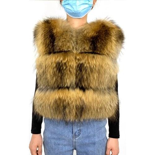 Women Real Fur coat Real Raccoon Fur Vest 7XL Gilet Short Vest Thick Fluffy Fur Coat Natural Real Raccoon Fur Vest