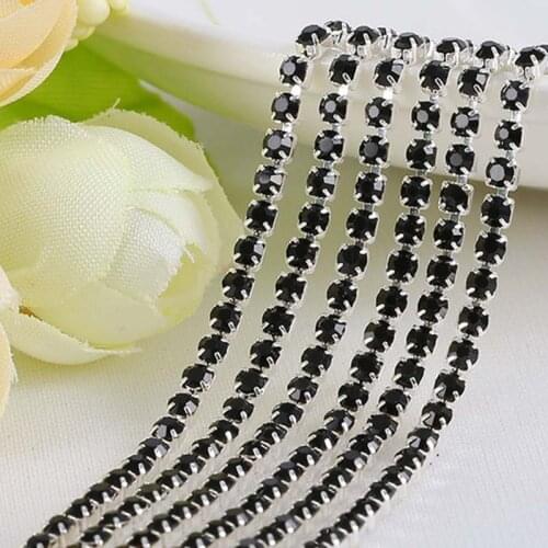 10m Beauty SS6,8,10,12 All Size Black rhinestone cup chain silver setting crystal for hairclip clothes shoes Jewelry decoration