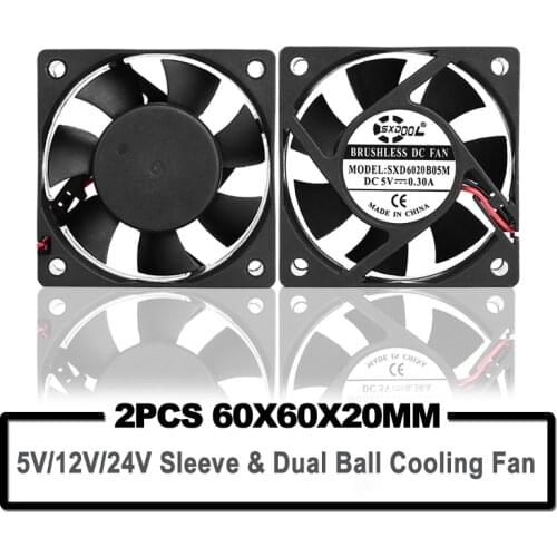 2pcs SXDOOL 60mm 6020 6cm 5V 12V 24V Brushless DC Cooler Fan 60x60x20mm 6020 6cm For Computer PC CPU Case Cooling