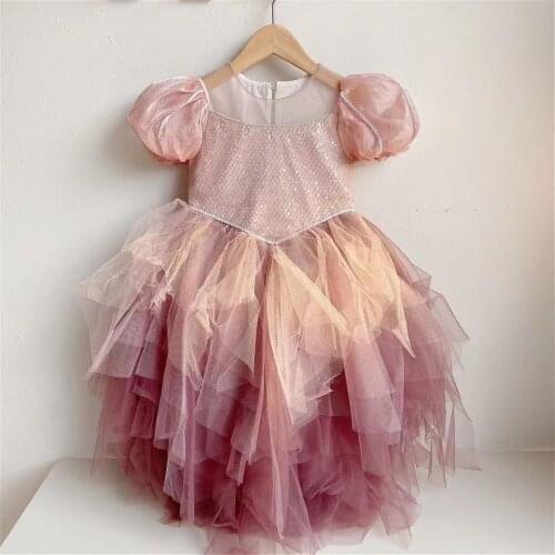2021 Presale May 25th Summer girls dress princess party girls dresses pink colour sequins shining kids dresses