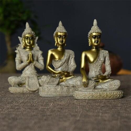 5 Styles Indian Buddha Statue Sculpture Sandstone Resin Figurine Thailand Fengshui Ornaments Home Decor Meditation Miniature
