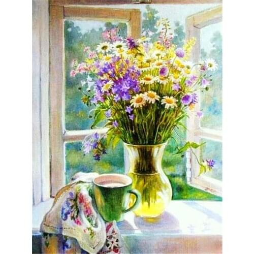 5D Diamond Paintings Daisy Flower Vase Full Square/Round Diamond Embroidery Floral Pictures of Rhinestones Home Decor