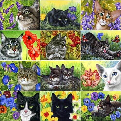 New 5D DIY Diamond Painting Full Square Round Drill Cat Flower Diamond Embroidery Animal Cross Stitch Home Decor Manual Art Gift