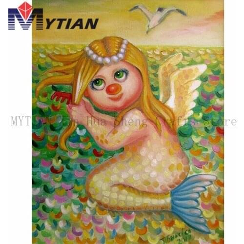 DIY Mermaid Angel Diamond Painting Full Square Round Drill Diamond Embroidery Kit,5D Mosaic Cartoon Mermaid Paint By Number Gift