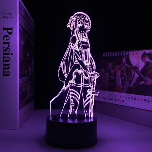 Anime Sword Art Online Acrylic Led Light Asuna Figure for Bedroom Decor Nightlight Birthday Gift Room Led 3D Lamp Manga SAO