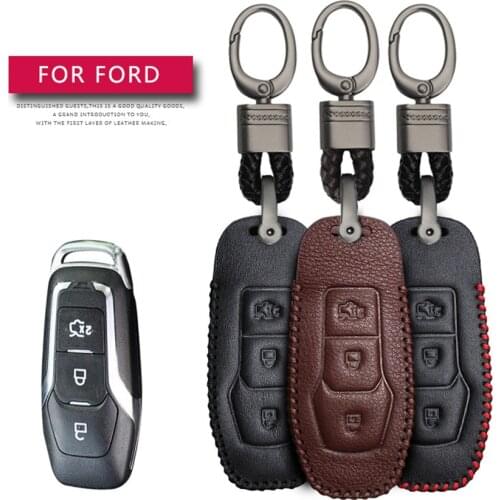 KUKAKEY Car Accessories Key Cover Case For Ford Mondeo MK4 MK5 4 MK3 Focus Transit Fiesta Hand-woven Smoky Grey Metal Keyring