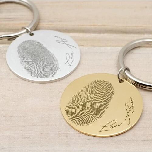 Custom Fingerprint Keychain,Personalized Key Chain with Handwriting ,Memorial Keyring Christmas Gift for Man Women