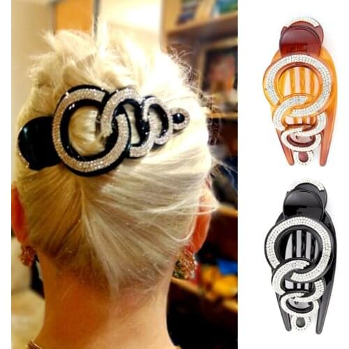 Brown Extra Large Black Crabs Clamp Hair Clip for Women Rhinestone Plastic Hairpin Hair Barrettes Styling Tools Accessories