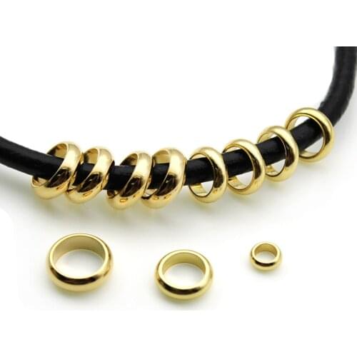 50pcs/lot Stainless Steel Gold Color Large Hole Spacer Beads for Jewelry Making Findings Fit Leather Cord Bracelet Making