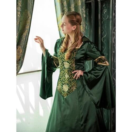Cosplaydiy Medieval Green Dress Adult Queen Elizabeth Tudor Dress L320