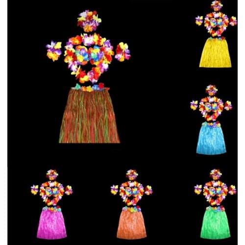 6 Pcs Hawaiian Costumes Plastic Fibers Hula Skirt Kid Grass Skirts Dance Festival Elastic Waistline 8 Colors Child Adult