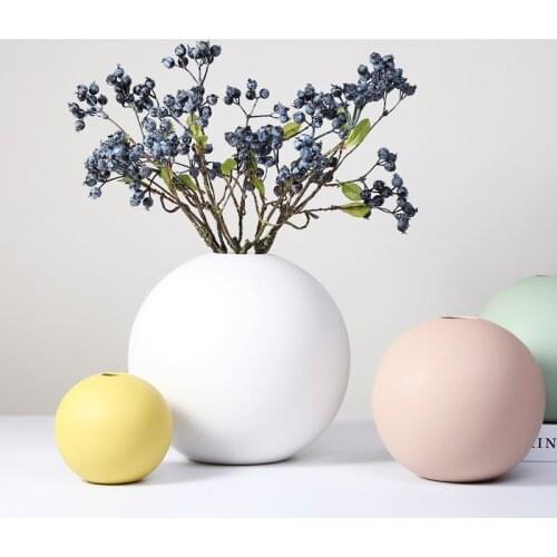 Ceramic Circle Ball Flower Vase Figurines Modern Minimalist Flower Pot Home Decorations Nordic Cylinder Table Desk Decor L8