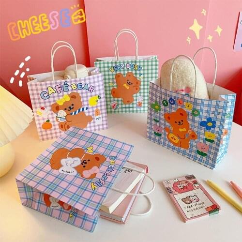 Korean Cute Cartoon PVC Transparent Portable Shopping Bag Kawaii Makeup Face Mask Storage Bag Cosmetic Bags Organizer Gift Bag