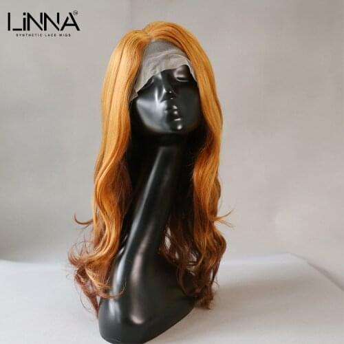 LINNA Long Wave Synthetic Lace Front Wig For Women L Part Lace Honey Gold Blonde Wigs Heat Resistant Soft Hair Cosplay Wigs