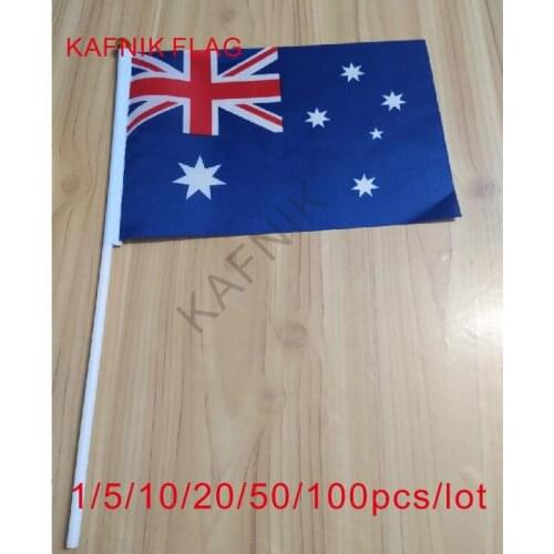 KAFNIK ,10/20/50/100pcs the Small Australia flag 14*21CMg the hand national flag with Pole Handing flag drop shipping