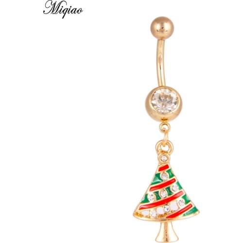 Miqiao 1 Pcs Human Body Piercing Jewelry Christmas Tree Stainless Steel Belly Button Ring Umbilical Nail Hot Selling