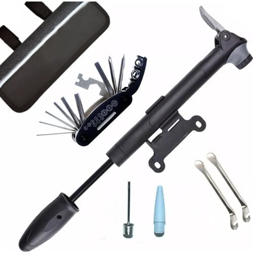 Bike Repair Kit 120 PSI Mini Pump,16 in 1 Bicycle Multi Tool with Handy Bag Included Glueless Tire Tube Patches