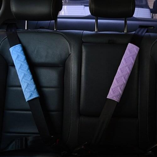 2Pcs Simple Plush Car Seat Belt Cover Shoulder Pad Cover Protection Color Geometry Grid Safety Belt Cover Protector for Car Auto