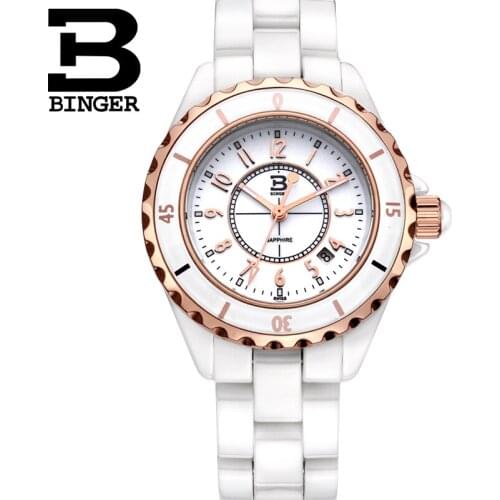 Genuine Luxury BINGER Brand Women ceramic quartz watch fashion casual rhinestone diamond waterproof dress table free shipping