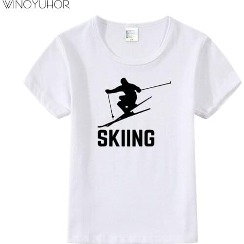 2021 New Summer Girls Boys Short Sleeve T Shirt Skiing Print T-Shirt Baby Kids Funny Sporting Clothing Hip Hop Tops Tee