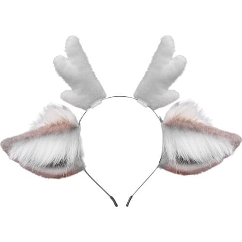 Faux Fur Ears Plush Antler Headband Reindeer Kawaii Simutation Animal Hair Hoop Cosplay Costume
