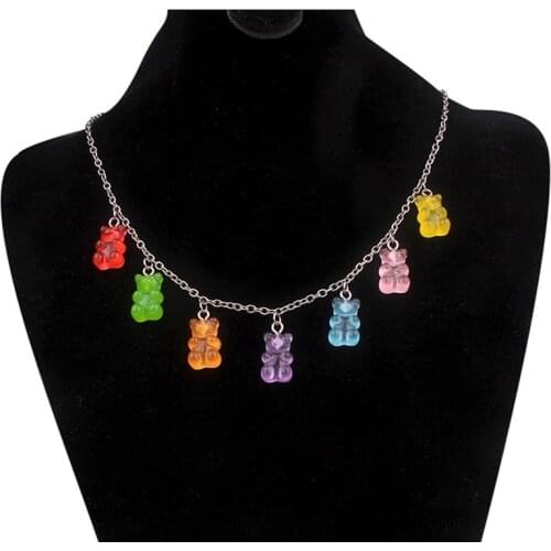 7 Colors Rainbow Pride Cute Jelly Bear Gummy Necklaces For Women Girls Cool Punk Hip Hop Resin Necklaces Accessories