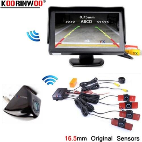 Koorinwoo Adjustable Flat CPU Car Monitor Parktronic Car Parking Sensor 4 Probes Buzzer Car Rearview Camera Jalousie Black White