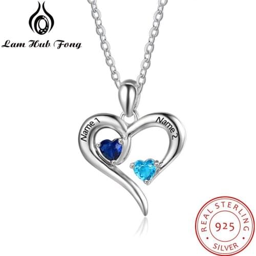 Personalized Heart 925 Sterling SilverPendant Necklace Birthstone Engraved Name Necklace Gift for Wife Girlfriend (Lam Hub Fong)