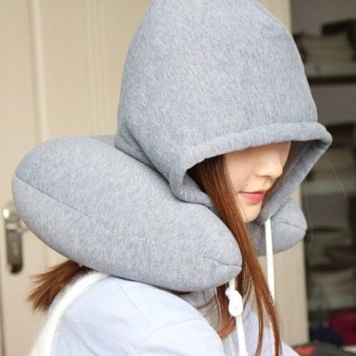 Nap Neck Pillow Cotton Particle Pillow Soft Hooded U-pillow Textile Home office Airplane Car Travel Cushion Pillow Accessories