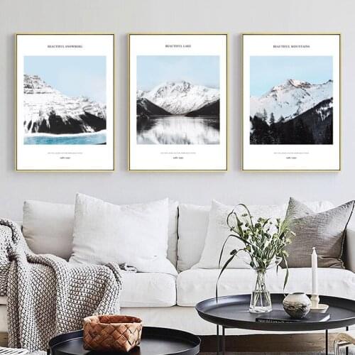 Nordic Romantic Winter Snow Landscape Tree Chair Lake Canvas Painting Wall Frameless Picture Poster Living Room Home Decoration