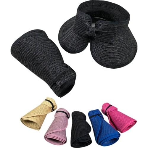 Simple Foldable Wide Brim Summer Visors Hat Foldable Sun Hat Wide Large Brim Beach Hats Straw Hat Beach UV Protection Cap