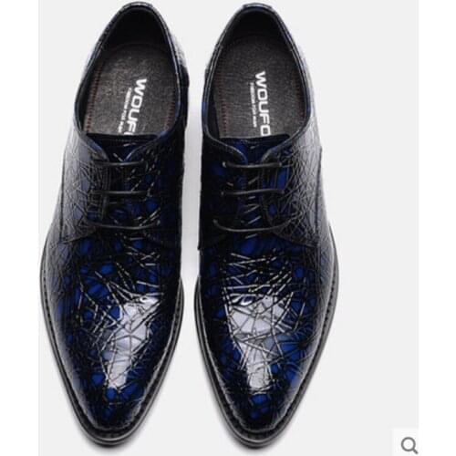 New British patent leather pointed-toe mens shoes, genuine leather business formal wedding shoes