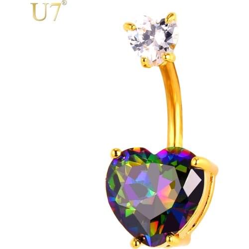 U7 Cubic Zirconia Heart Belly Button Ring For Women Gift Wholesale Gold Color Navel Ring Jewelry New DB016