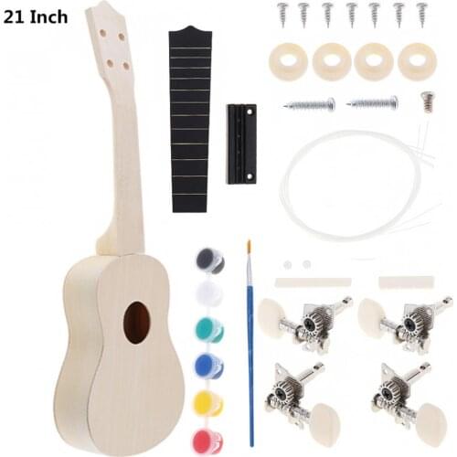 21 Inch Simple and Fun Ukulele DIY Kit Basswood Soprano Hawaii Guitar Handwork Painting for Parents-child Campaign Amateur