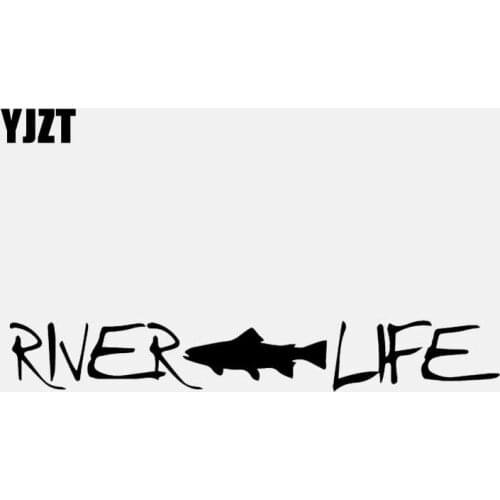 YJZT 18.3CM*2.7CM Fly Fishing River Life Trout Fishing Car Sticker Vinyl Decal Black/Silver C24-0992