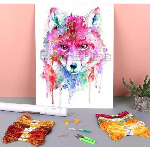Wolf Animal Printed Water-Soluble Canvas 11CT Cross-Stitch Kit Embroidery DMC Threads Sewing Painting Handmade Knitting Gift