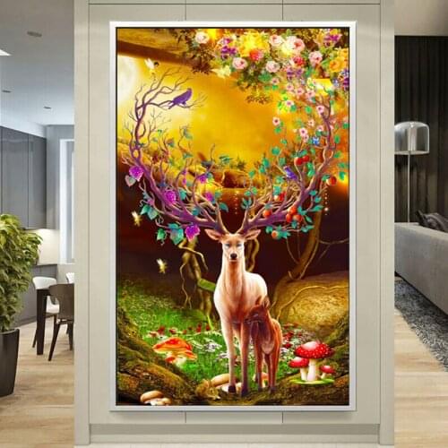 Rich Deer Needlework,DIY Living Room Printed Cross Stitch,Sets For Embroidery Kit Full Cross-Stitching Silk Thread
