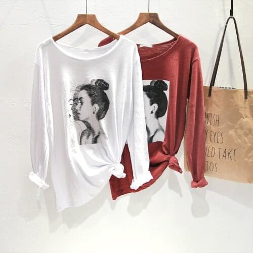 Bottoming 2018 spring and autumn new Korean version of the loose bamboo cotton long-sleeved t-shirt female multicolor