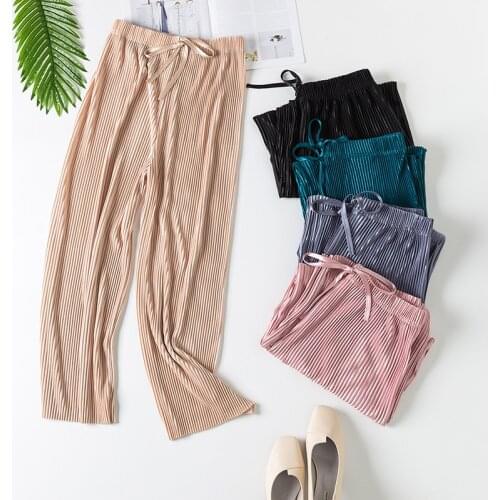 Sanderala Summer Women Sleep Pants Elastic Loose Waist Fitness Homewear Bottoms Solid Drawstring Clothing Full Length Underwear