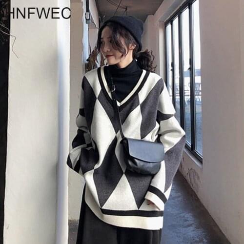 Plaid Pullover Sweater Women 2020 Autumn Casual Fashion Style Temperament All Match V Neck Batwing Sleeve Sweater K261