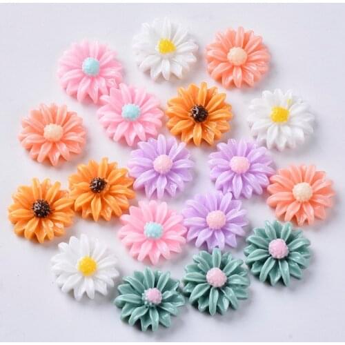 200pcs Mixed Color Flower Resin Cabochons Scrapbook Craft Hair Embellishments Ornament Applique Hairpin Accessories 14.5x4.5mm
