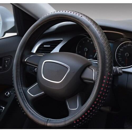 38cm Luxury Black Genuine Leather Car Steering Wheel Cover Breathable Auto Styling for Volkswagen Bora Audi A4L Buick Excelle