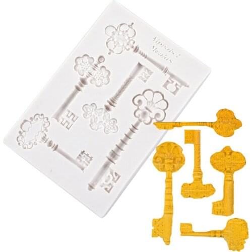 3D Vintage Key Frame Silicone Mould Cupcake Topper Fondant Cake Decorating Tools Candy Clay Chocolate Gumpaste Moulds
