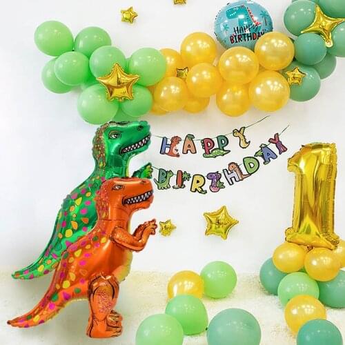 3D Green Dinosaur Foil Balloons Standing Dragon Jungle Animal Birthday Party Decorations Kids Supplies Boy Toys Air Globos